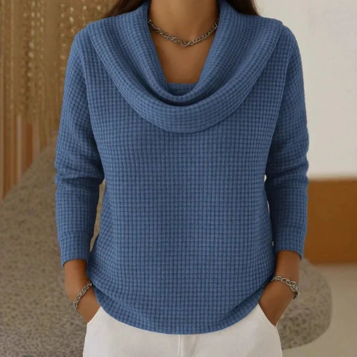 Karen – Warm Waffle Knit Jumper With Elegant Cowl Neck