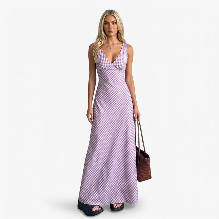 Amelia | Women’s Gingham V-Neck Maxi Dress