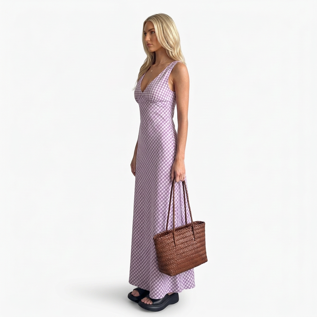 Amelia | Women’s Gingham V-Neck Maxi Dress