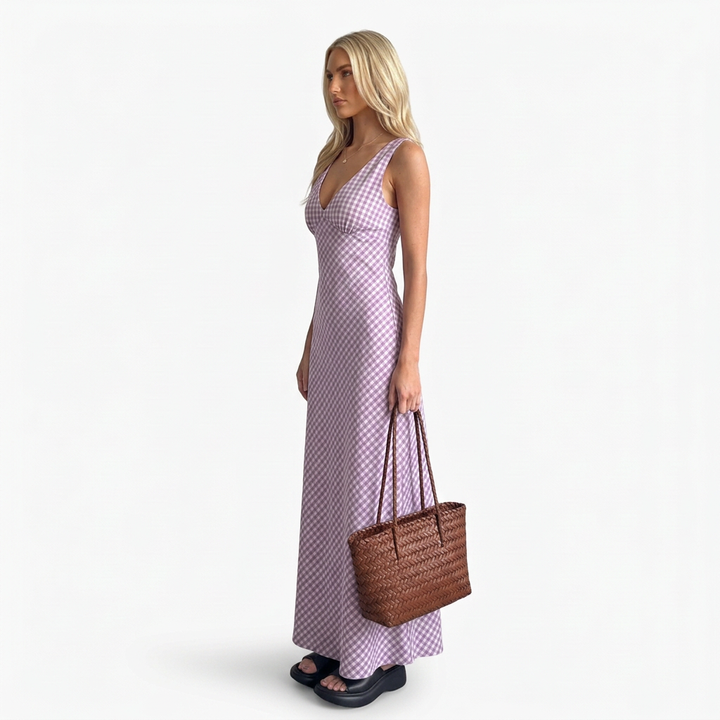 Amelia | Women’s Gingham V-Neck Maxi Dress