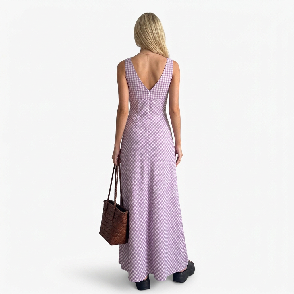 Amelia | Women’s Gingham V-Neck Maxi Dress