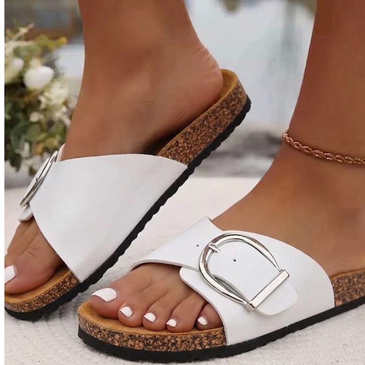 Bellevue | Oversized Buckle Cork Slide Sandals