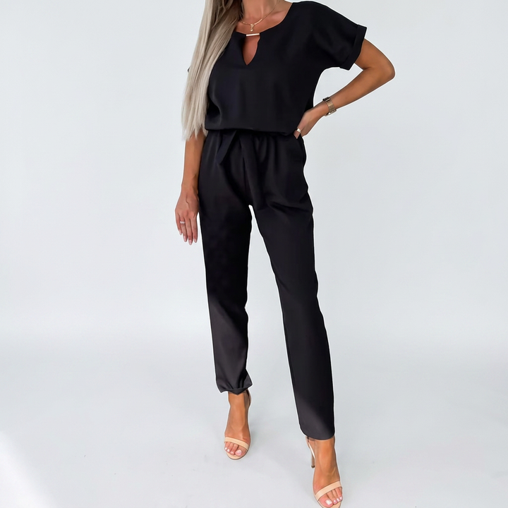 Clara | Elegant Short-Sleeve Keyhole Neck Jumpsuit