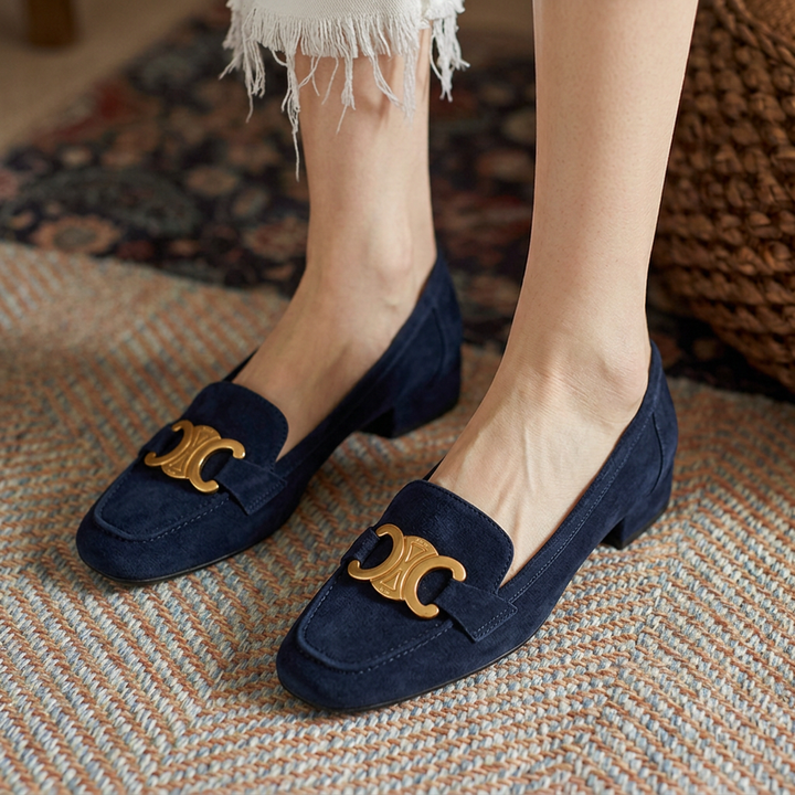 Elara | Elegant Gold-Detail Suede Loafers