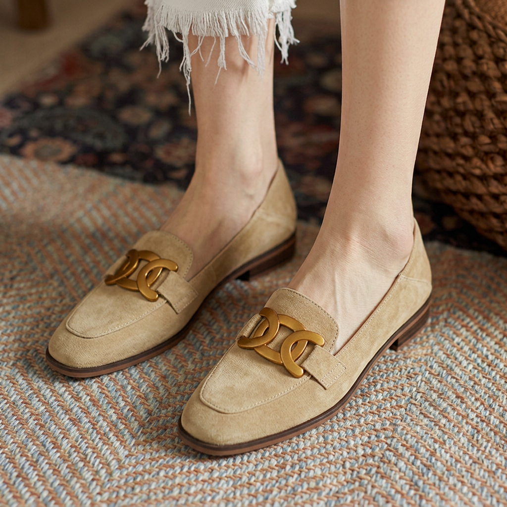 Elara | Elegant Gold-Detail Suede Loafers