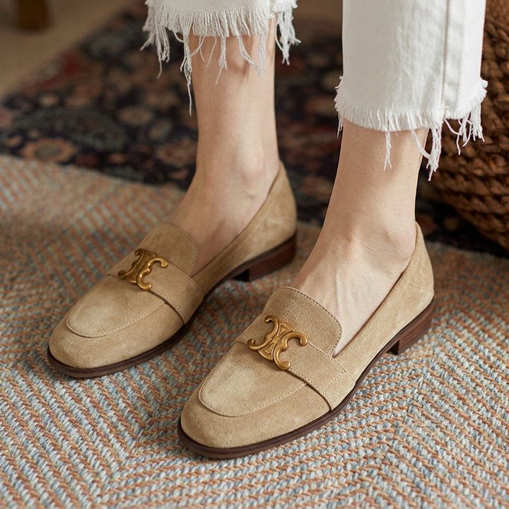 Elara | Elegant Gold-Detail Suede Loafers