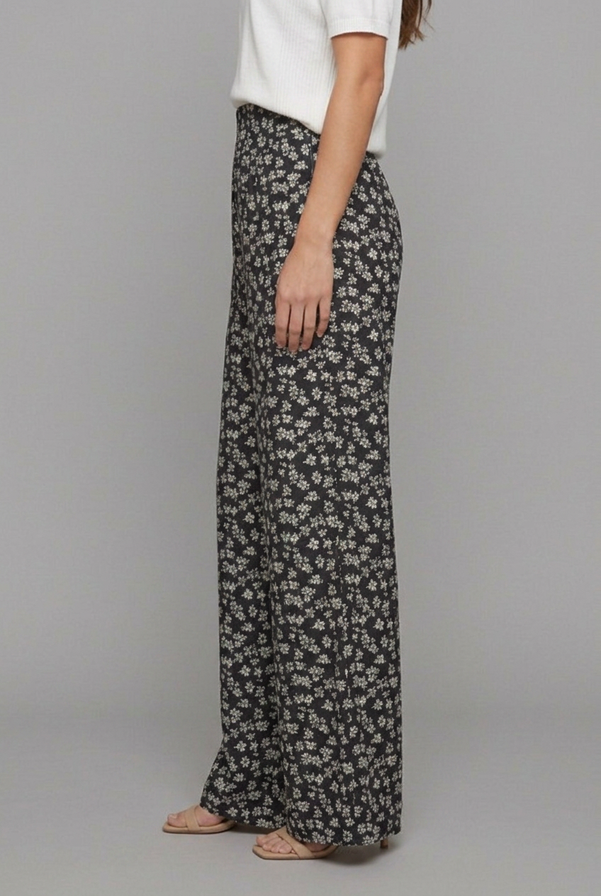 Elara | Women’s High-Waisted Wide-Leg Trousers with Ditsy Floral Print