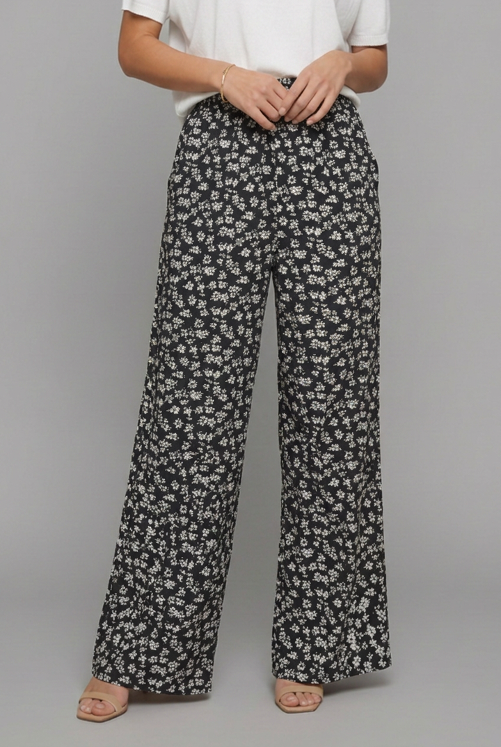 Elara | Women’s High-Waisted Wide-Leg Trousers with Ditsy Floral Print