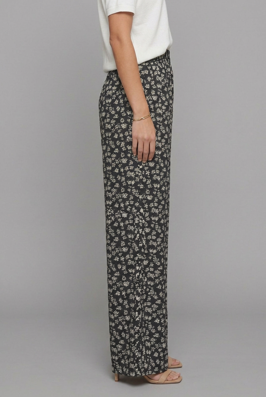 Elara | Women’s High-Waisted Wide-Leg Trousers with Ditsy Floral Print