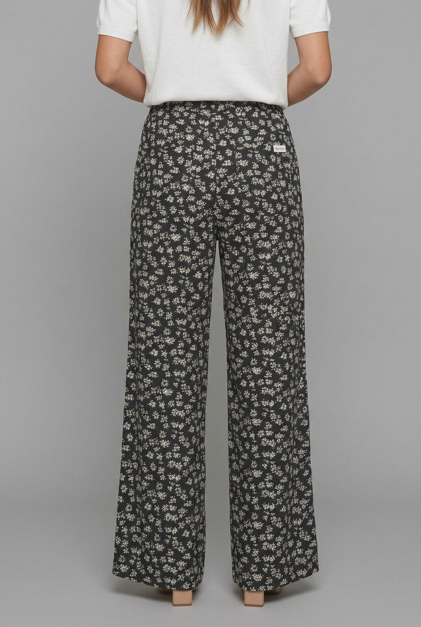 Elara | Women’s High-Waisted Wide-Leg Trousers with Ditsy Floral Print