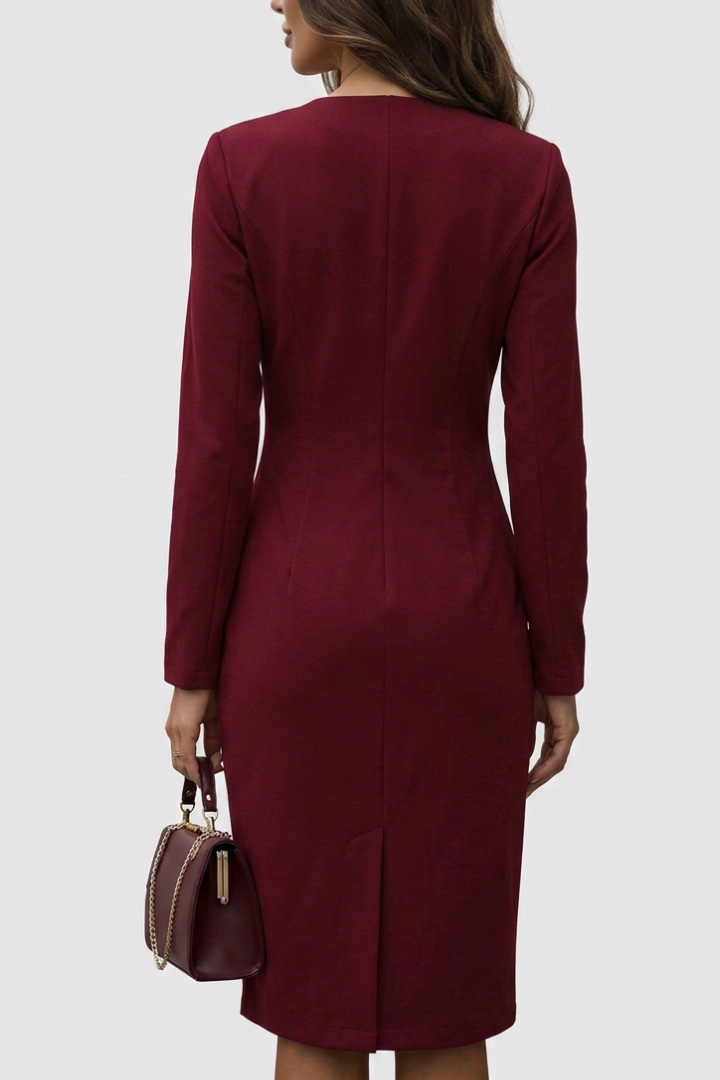 Luned | Burgundy Wrap-Style Buttoned Midi Dress