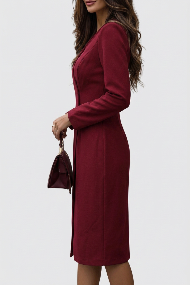 Luned | Burgundy Wrap-Style Buttoned Midi Dress