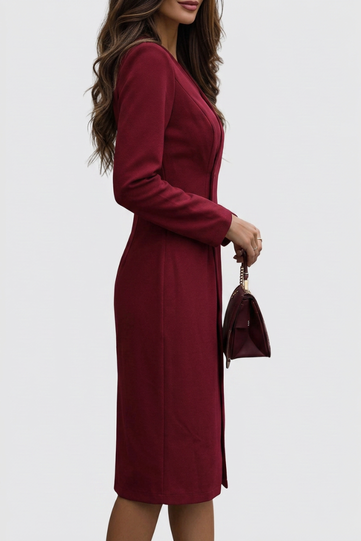 Luned | Burgundy Wrap-Style Buttoned Midi Dress