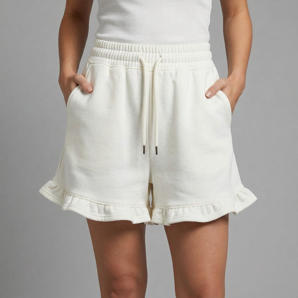 Jacklyn | Women’s High Waist Drawstring Ruffle Hem Shorts