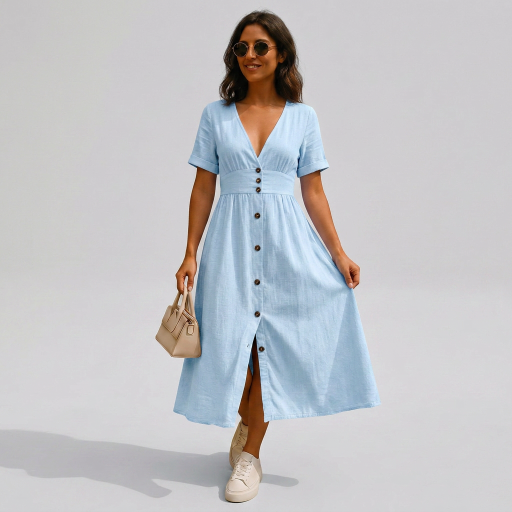 Jacqueline | Elegant Button-Front Midi Dress