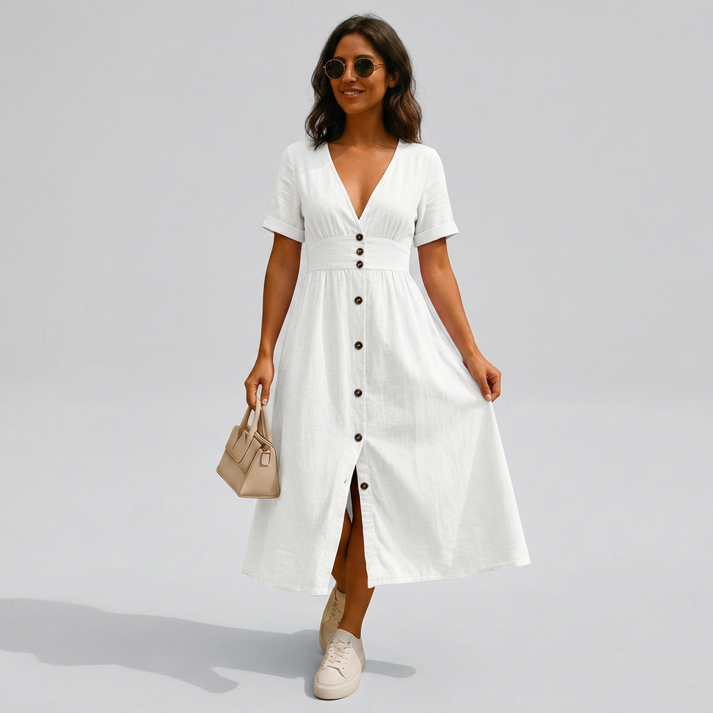 Jacqueline | Elegant Button-Front Midi Dress
