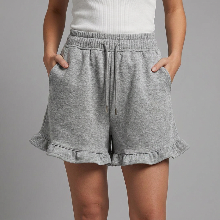 Jacklyn | Women’s High Waist Drawstring Ruffle Hem Shorts