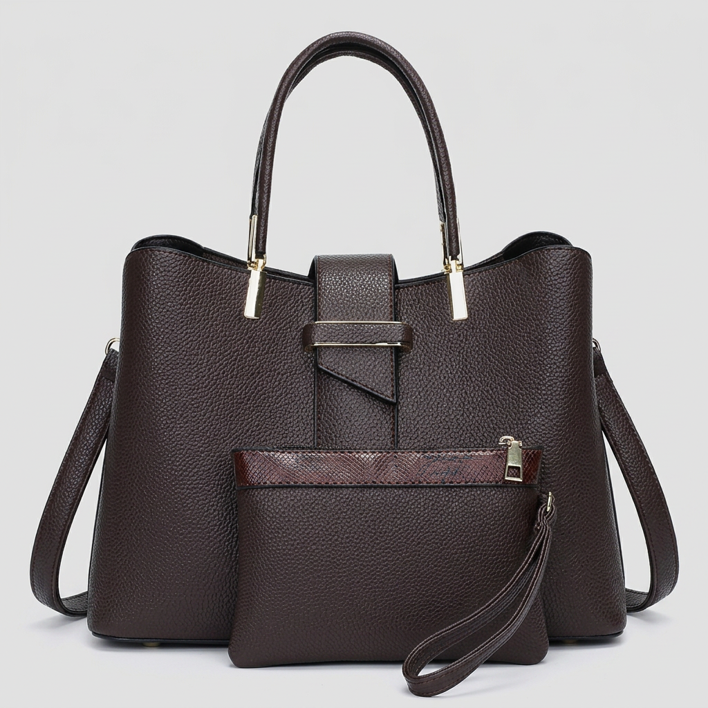 Morgan | Women’s Structured Tote Bag with Shoulder Strap and Matching Pouch