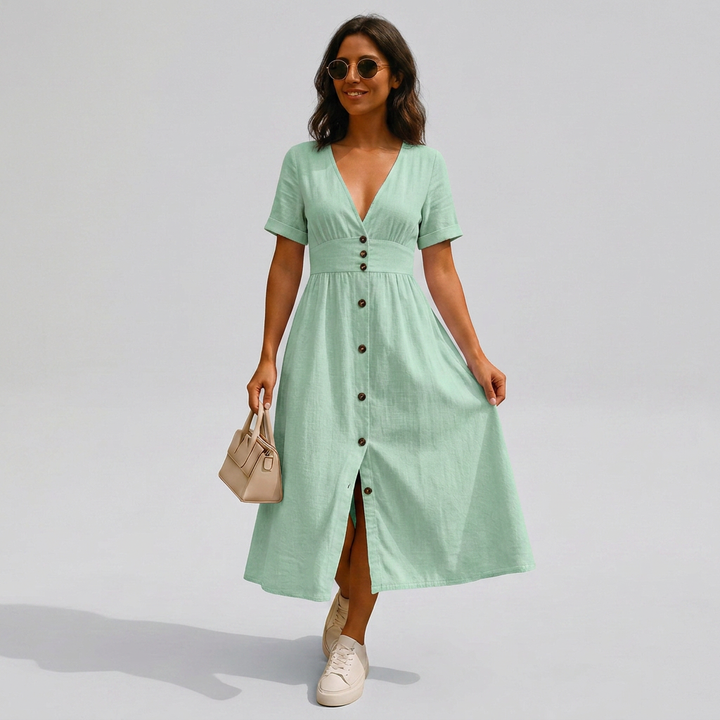 Jacqueline | Elegant Button-Front Midi Dress