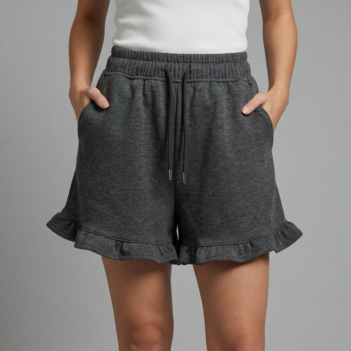 Jacklyn | Women’s High Waist Drawstring Ruffle Hem Shorts