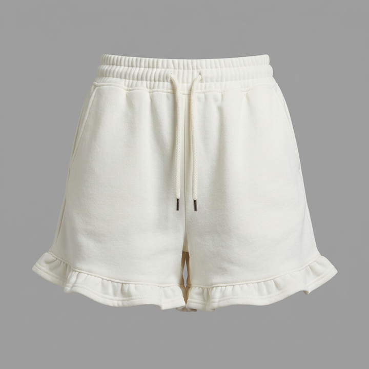 Jacklyn | Women’s High Waist Drawstring Ruffle Hem Shorts