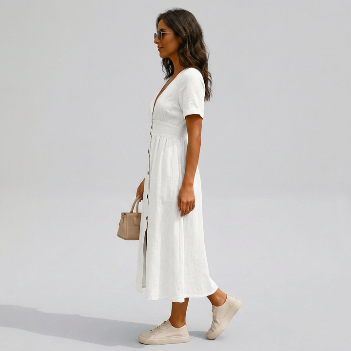 Jacqueline | Elegant Button-Front Midi Dress