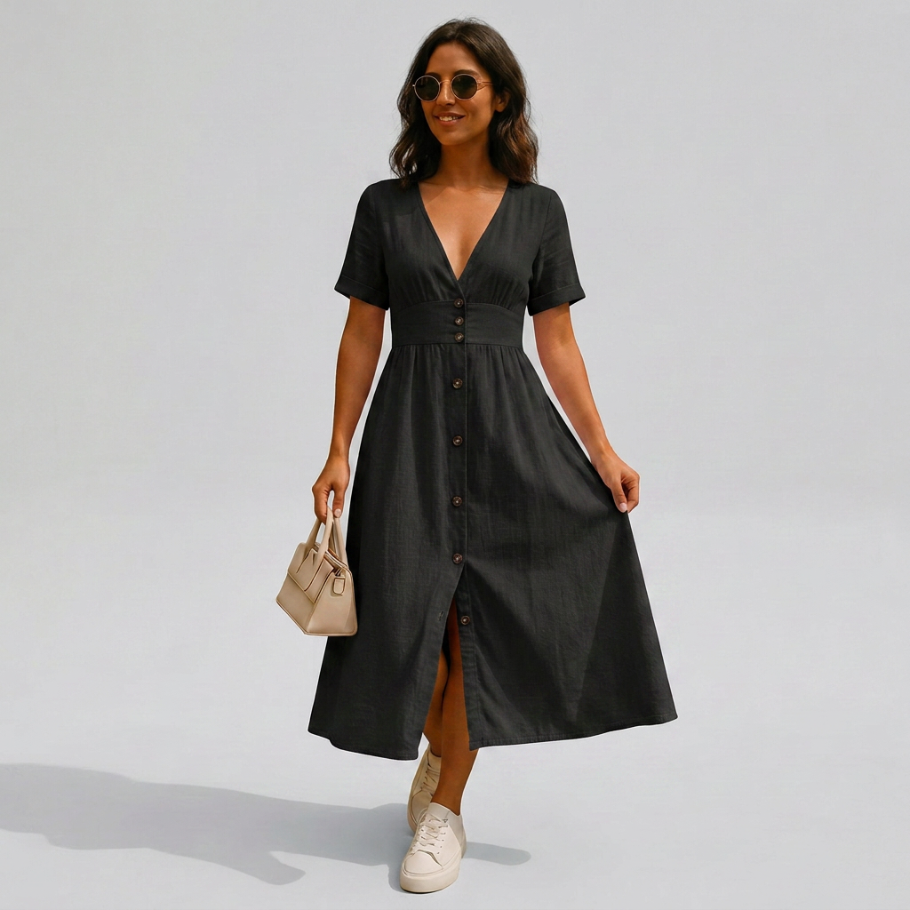 Jacqueline | Elegant Button-Front Midi Dress