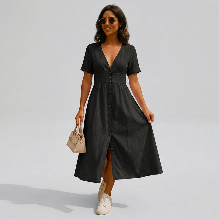 Jacqueline | Elegant Button-Front Midi Dress