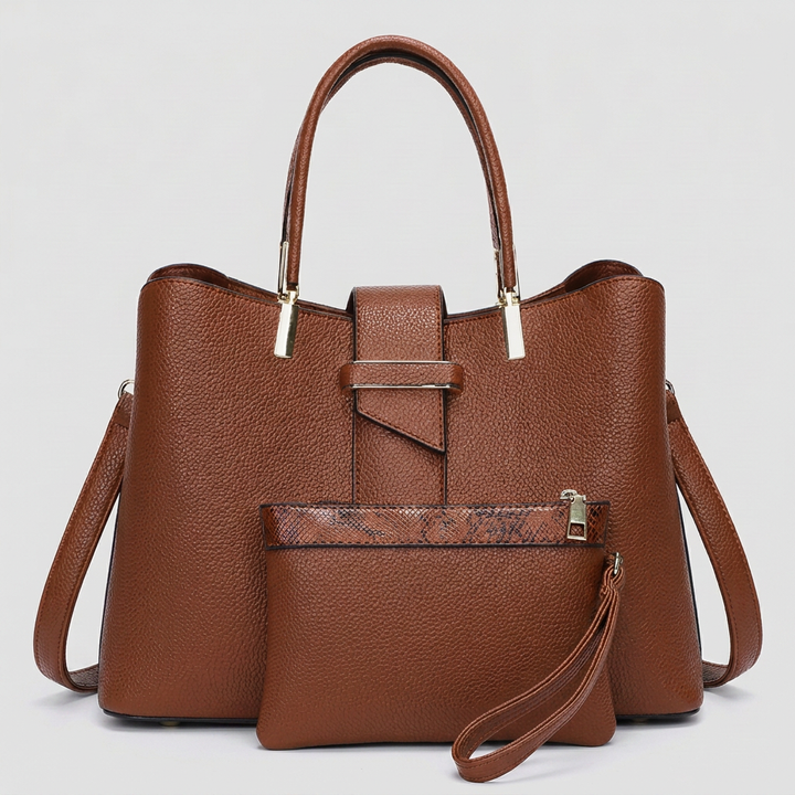 Morgan | Women’s Structured Tote Bag with Shoulder Strap and Matching Pouch