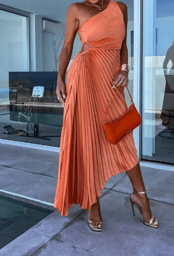 Charlotte | Women’s Wedding Guest Dress One Shoulder Pleated Maxi Dress